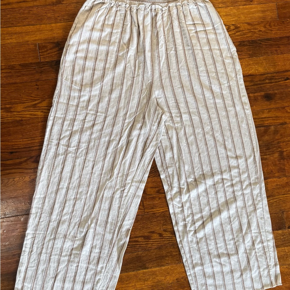 Free People Beach Striped White and Tan/Khaki Pants XL